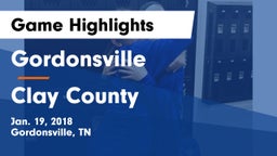Gordonsville  vs Clay County Game Highlights - Jan. 19, 2018
