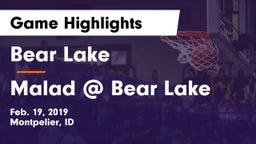 Bear Lake  vs Malad @ Bear Lake Game Highlights - Feb. 19, 2019