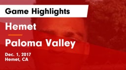 Hemet  vs Paloma Valley  Game Highlights - Dec. 1, 2017