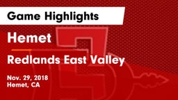 Hemet  vs Redlands East Valley  Game Highlights - Nov. 29, 2018