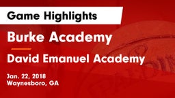 Burke Academy  vs David Emanuel Academy  Game Highlights - Jan. 22, 2018