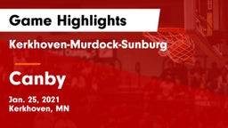 Kerkhoven-Murdock-Sunburg  vs Canby  Game Highlights - Jan. 25, 2021