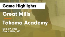 Great Mills vs Takoma Academy Game Highlights - Dec. 29, 2023