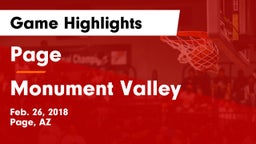 Page  vs Monument Valley  Game Highlights - Feb. 26, 2018