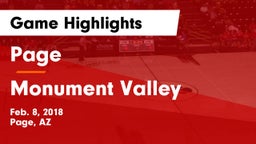 Page  vs Monument Valley  Game Highlights - Feb. 8, 2018