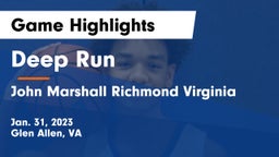 Deep Run  vs John Marshall Richmond Virginia Game Highlights - Jan. 31, 2023