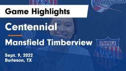Centennial  vs Mansfield Timberview  Game Highlights - Sept. 9, 2022