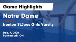 Notre Dame  vs Ironton St.Joes Girls Varsity Game Highlights - Dec. 7, 2020
