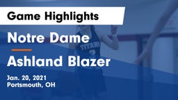 Notre Dame  vs Ashland Blazer  Game Highlights - Jan. 20, 2021