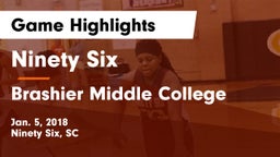 Ninety Six  vs Brashier Middle College Game Highlights - Jan. 5, 2018