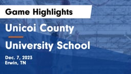 Unicoi County  vs University School Game Highlights - Dec. 7, 2023