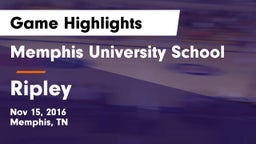 Memphis University School vs Ripley  Game Highlights - Nov 15, 2016