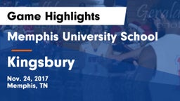 Memphis University School vs Kingsbury Game Highlights - Nov. 24, 2017