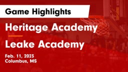 Heritage Academy  vs Leake Academy  Game Highlights - Feb. 11, 2023