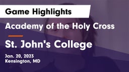 Academy of the Holy Cross vs St. John's  College Game Highlights - Jan. 20, 2023