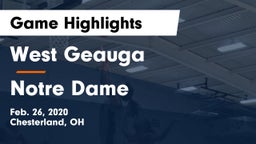 West Geauga  vs Notre Dame  Game Highlights - Feb. 26, 2020