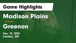 Madison Plains  vs Greenon  Game Highlights - Jan. 19, 2022