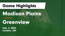 Madison Plains  vs Greenview  Game Highlights - Feb. 2, 2022