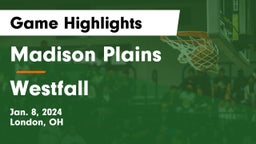 Madison Plains  vs Westfall  Game Highlights - Jan. 8, 2024