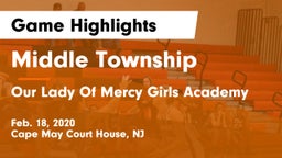 Middle Township  vs Our Lady Of Mercy Girls Academy Game Highlights - Feb. 18, 2020
