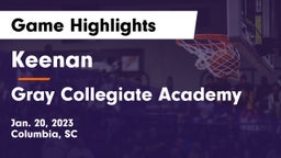 Keenan  vs Gray Collegiate Academy Game Highlights - Jan. 20, 2023