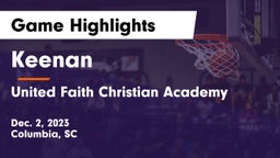 Keenan  vs United Faith Christian Academy  Game Highlights - Dec. 2, 2023