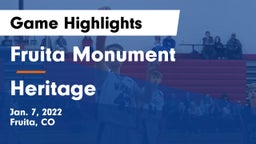 Fruita Monument  vs Heritage Game Highlights - Jan. 7, 2022