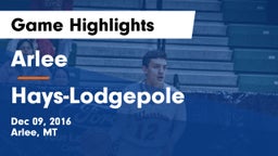 Arlee  vs Hays-Lodgepole Game Highlights - Dec 09, 2016