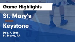 St. Mary's  vs Keystone  Game Highlights - Dec. 7, 2018