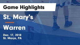 St. Mary's  vs Warren  Game Highlights - Dec. 17, 2018