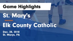 St. Mary's  vs Elk County Catholic  Game Highlights - Dec. 28, 2018