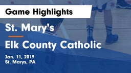 St. Mary's  vs Elk County Catholic  Game Highlights - Jan. 11, 2019