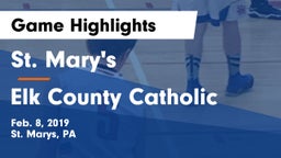 St. Mary's  vs Elk County Catholic  Game Highlights - Feb. 8, 2019