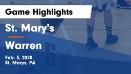 St. Mary's  vs Warren  Game Highlights - Feb. 3, 2020