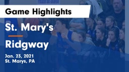 St. Mary's  vs Ridgway  Game Highlights - Jan. 23, 2021