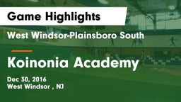 West Windsor-Plainsboro South  vs Koinonia Academy Game Highlights - Dec 30, 2016