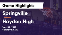 Springville  vs Hayden High Game Highlights - Jan. 31, 2019
