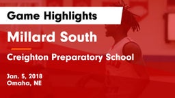 Millard South  vs Creighton Preparatory School Game Highlights - Jan. 5, 2018