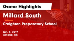Millard South  vs Creighton Preparatory School Game Highlights - Jan. 5, 2019
