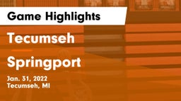 Tecumseh  vs Springport  Game Highlights - Jan. 31, 2022