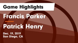 Francis Parker  vs Patrick Henry Game Highlights - Dec. 19, 2019