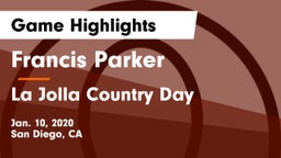 Francis Parker  vs La Jolla Country Day  Game Highlights - Jan. 10, 2020