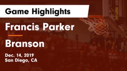 Francis Parker  vs Branson  Game Highlights - Dec. 14, 2019