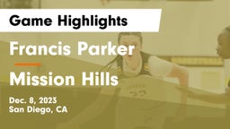 Francis Parker  vs Mission Hills Game Highlights - Dec. 8, 2023