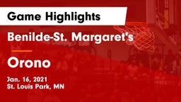 Benilde-St. Margaret's  vs Orono  Game Highlights - Jan. 16, 2021