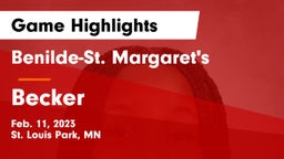 Benilde-St. Margaret's  vs Becker  Game Highlights - Feb. 11, 2023