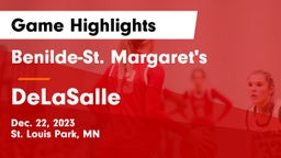 Benilde-St. Margaret's  vs DeLaSalle  Game Highlights - Dec. 22, 2023