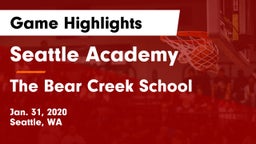 Seattle Academy vs The Bear Creek School Game Highlights - Jan. 31, 2020