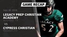 Recap: Legacy Prep Christian Academy vs. Cypress Christian  2016
