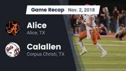 Recap: Alice  vs. Calallen  2018